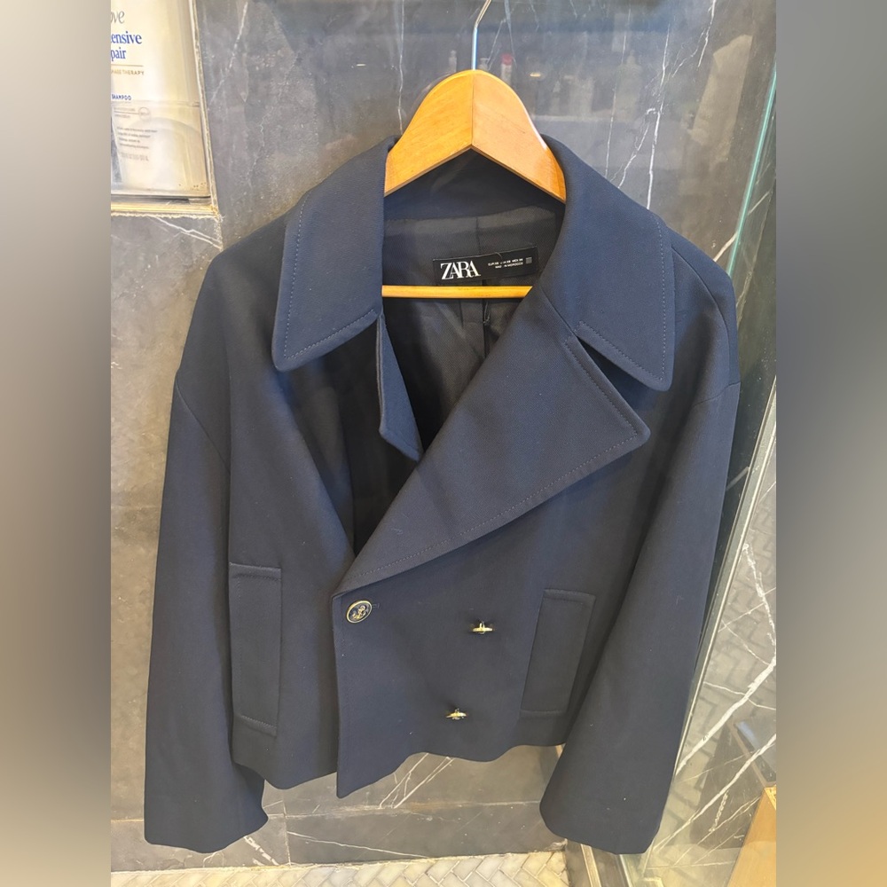 Zara  Classic Navy Pea Coat worn once size XS fits like oversized